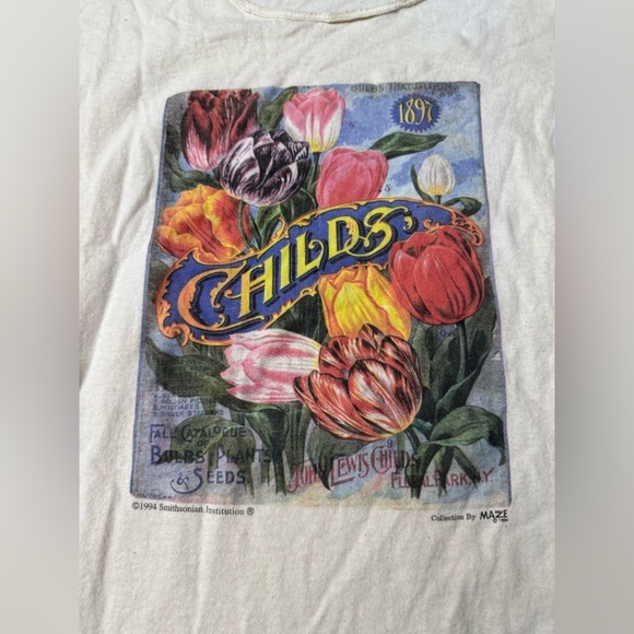 VTG 1994 Smithsonian Institution John Lewis Childs Floral T-shirt White Size L - Picture 4 of 8